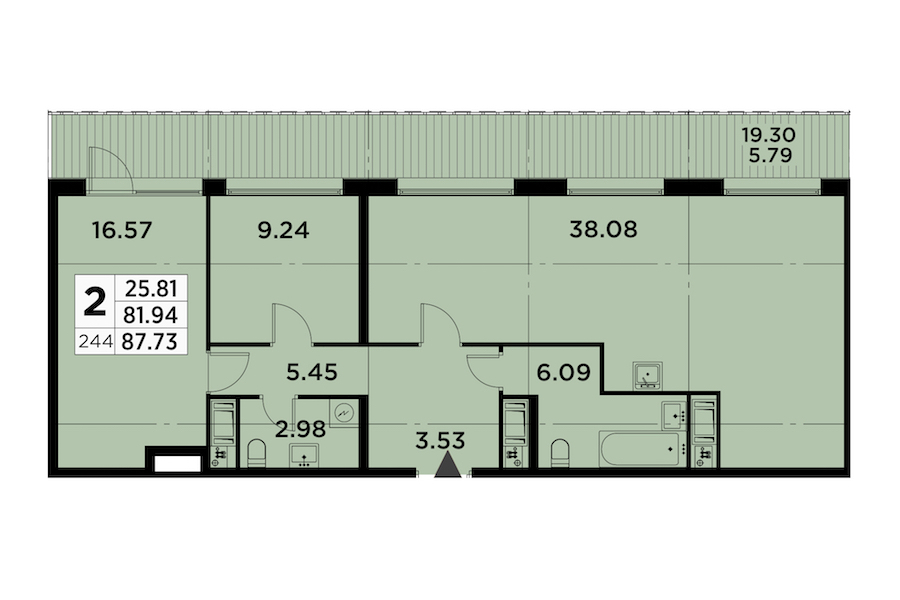 2-комнатная квартира 87.73 м², 14/14 эт., ЖК «GloraX City Zanevsky»